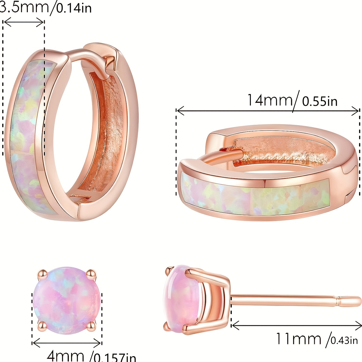Opal Stud Huggie Hoop Earrings Set Hypoallergenic Small Hoops Earrings